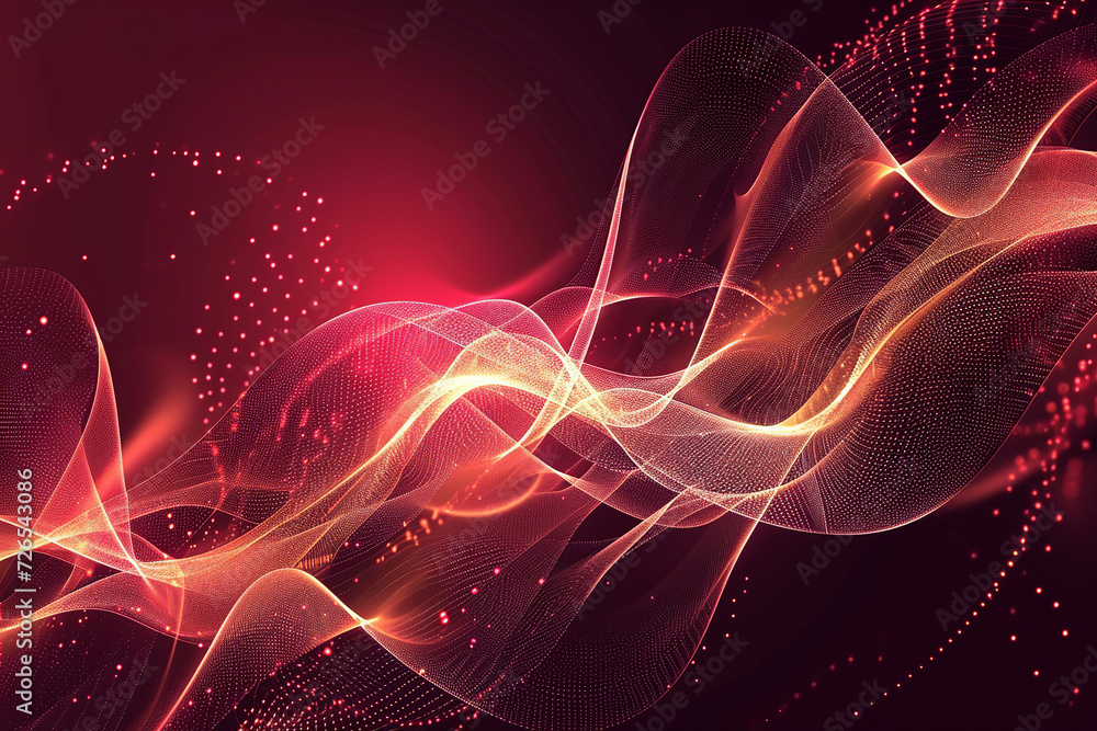 Poster dark red black abstract background with golden particles wavy curve lines design smoky festive backd