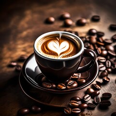 cup of coffee with beans