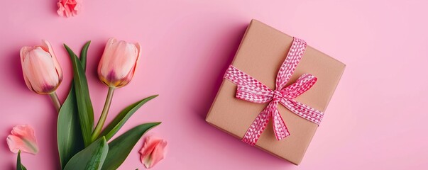 pink tulips in a box