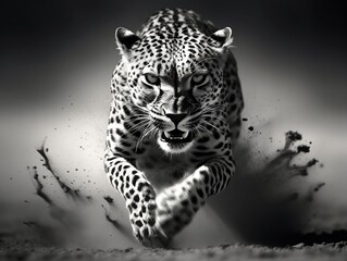 Fototapeta premium Cheetah running in the desert in the sand