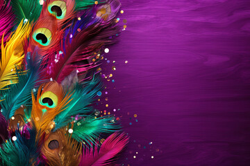 Realistic Mardi gras colorful feather for design on transparent background. - obrazy, fototapety, plakaty