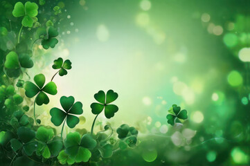 Green or emerald St Patric's day background with shamrock leaves