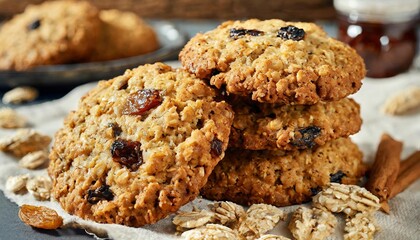 Close up Photo of Freshly baked Oatmeal Raisin Cookies