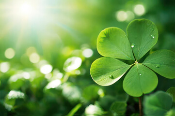 Green  Shamrock in nature background with sun light