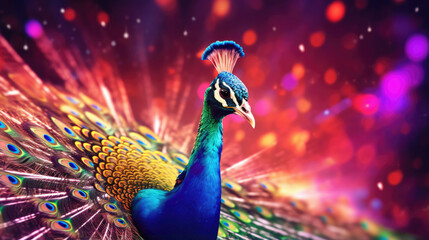 Obraz premium A vibrant peacock DJ, dazzling the crowd with a kaleidoscope of sounds and colors