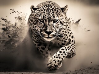 Cheetah running in the desert in the sand