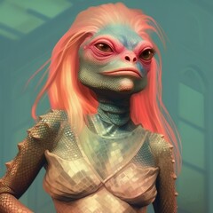 Reptiloid humanoid. Portrait of a lizard woman - 726546632