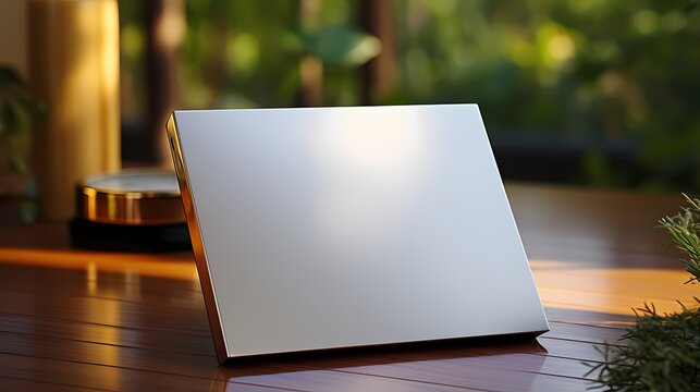A portable external hard drive positioned on a desk, the sleek metallic finish and subtle branding catching the light against a neutral solid color backdrop
