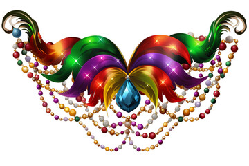 Colorful bead for mardi gras banner on transparent background.