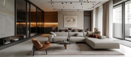 Modern-style living room interior photography of a genuine apartment.