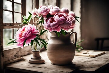 flowers in a vase near the window