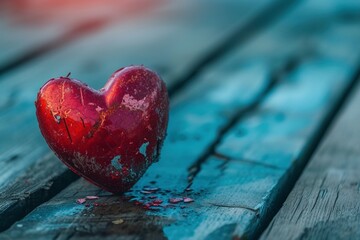 Ein rotes Herz mit abblätternder Farbe, symbolisch für Liebeskummer  - obrazy, fototapety, plakaty