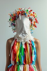 The Plastic Bottle Dress Statement, conceptial pop-art presentation, half body length,...