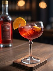 Photo Of Negroni Cocktail On The Wooden Table