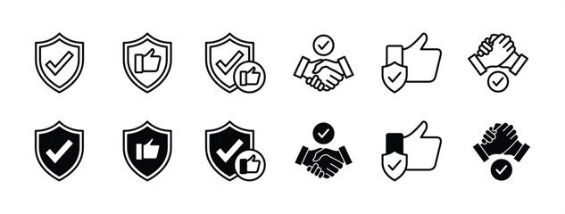Reliable thin line icon set. Containing trust, confidence, trustworthy, credibility, friends, truth, sincerity and honesty for safety, secure, shield protection. Vector illustration