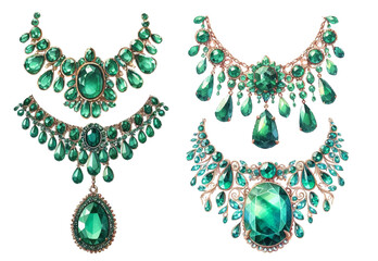 Emerald necklace watercolor illustration material set