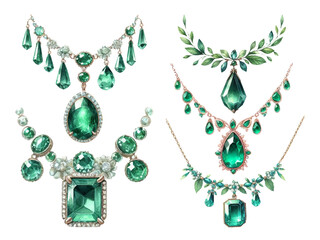 Emerald necklace watercolor illustration material set