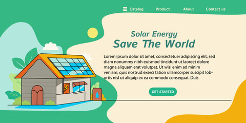 Continuous line art or One Line drawing of ecology and environment conservation for vector illustration, business greenhouse, house with solar system 