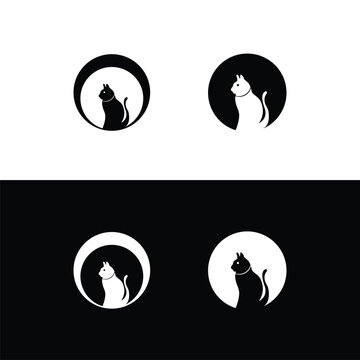 Circle cat animal logo template design . Cat animal logo illustration silhouette
