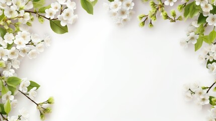 Spring easter background with space for text. Cherry tree flowers on white background. Greeting banner. AI generated.
