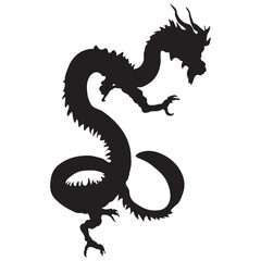 Black Chinese Dragon Silhouette. Isolated On White Background