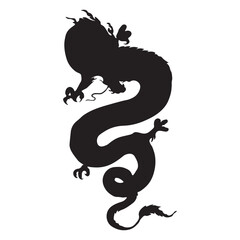Obraz premium Black Chinese Dragon Silhouette. Isolated On White Background