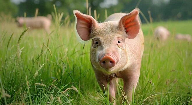 pigs in a pasture at the edge of the forest footage