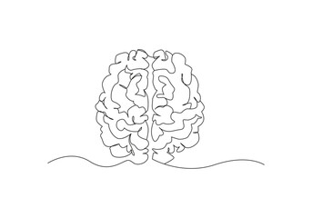 brain Continuous one line drawing. Human brain monoline design. Hand drawn minimalism style.
