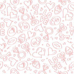 trendy pink hand-drawn doodle seamless pattern of valentines day backgrounds