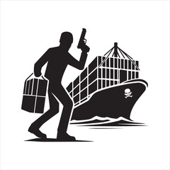 Cargo ship icon. Theft of goods. Bandit icon