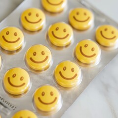 a yellow pills with smiley face circle
