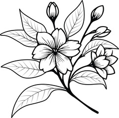 Single line drawing of beauty fresh jasmine for home wall art decor. Printable poster decorative sword gladius flower concept. Modern line drawing jasmine flower design vector illustration