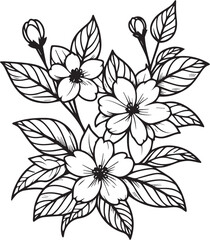 Realistic jasmine flower coloring pages, jasmine flower tattoo drawing, gardenia drawing, flower cluster drawing, Cute flower coloring pages, illustration vector art, white jasmine tattoo antistress 