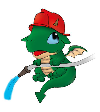 Illustration Feuerwehr L&ouml;schen Drache
