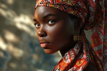 Fototapeta premium African lady in traditional print attire.