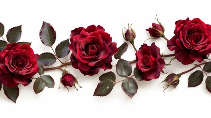 Burgundy roses on a white background