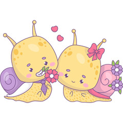 Cute loving couple of snails