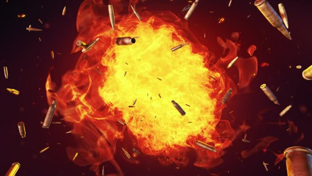 Exploding gun bullets in slow motion