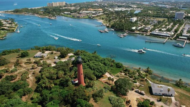 Jupiter Lighthouse With Ocean And Inlet In Background