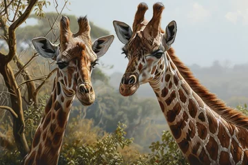 Gardinen Two adult giraffes in a picture. © darshika