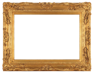 Wide gilded patterned frame of a painting in the boroque style on a transparent background, in PNG format.
