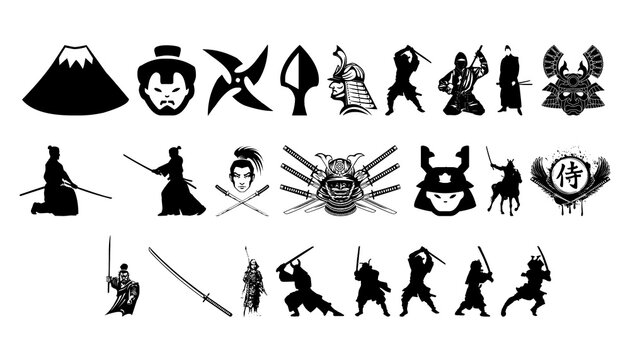 Japanese ninja icon set PNG transparent