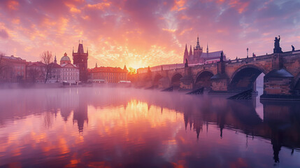 Charles bridge, Prague, sunset