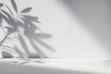 Shadows of foliage on light frey wall backdrop