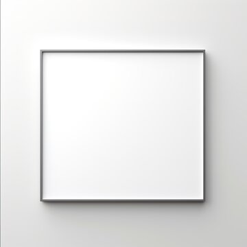 Sleek square silver frame on light grey wall. Ratio 1x1