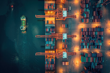 Top view of maritime cargo terminal. Background image. Created with Generative AI technology