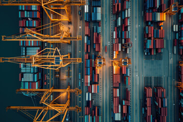 Obraz premium Top view of maritime cargo terminal. Background image. Created with Generative AI technology