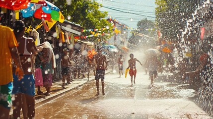 Songkran festivities on a sun-drenched street