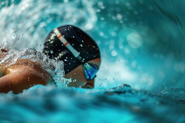 Close-up of swimmer face during intense race
