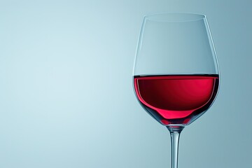 Sleek red wine glass on light blue wall backdrop. Copy space for your text.